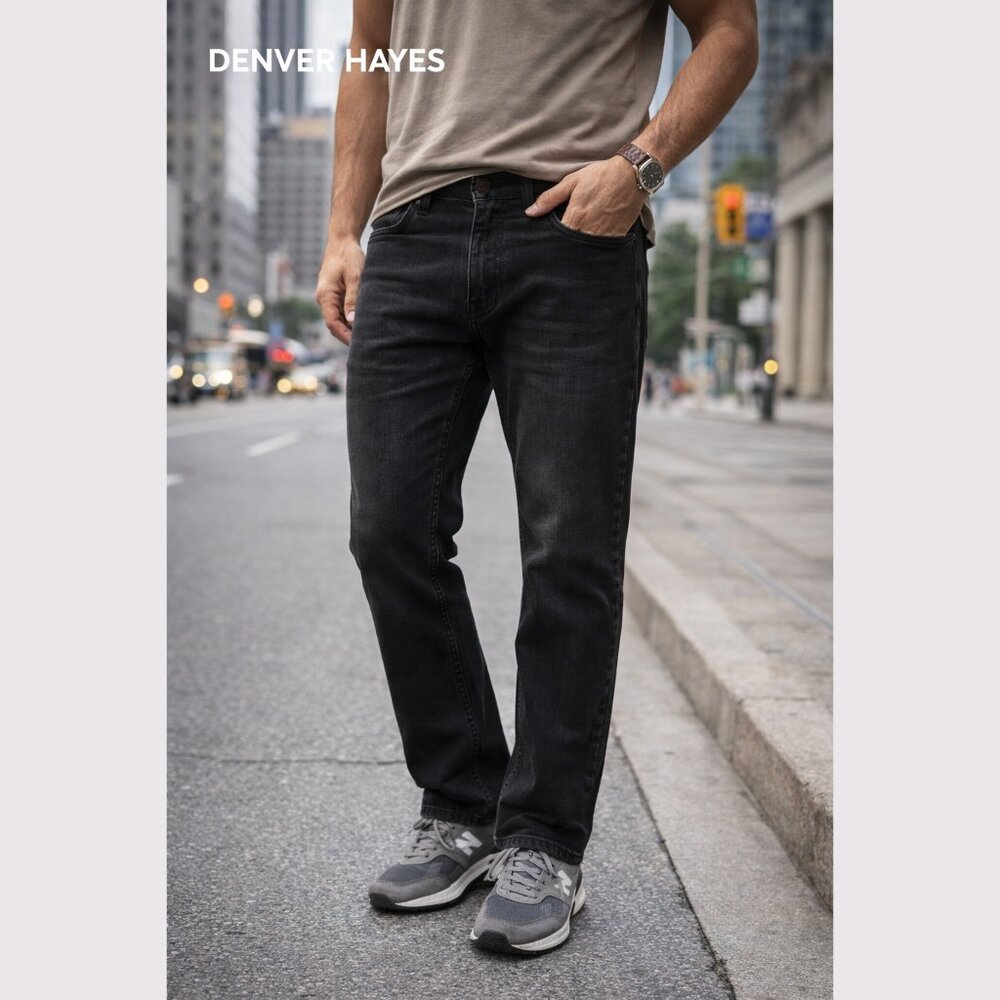 Denver Hayes Flextech Jeans Men’s 38x28 Black Straight Leg Stretch Comfort Waist